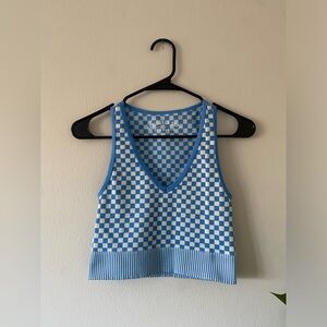 Aeropostale Cream Blue Checkered Gingham Seriously Soft Crop Tank Top size S